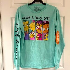 Nickelodeon 4-Ever A 90's Girl Long Sleeve T-Shirt Size Medium Crewneck Teal